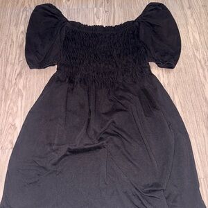 H&M Black Puff Sleeve Smocked Bodice Dress